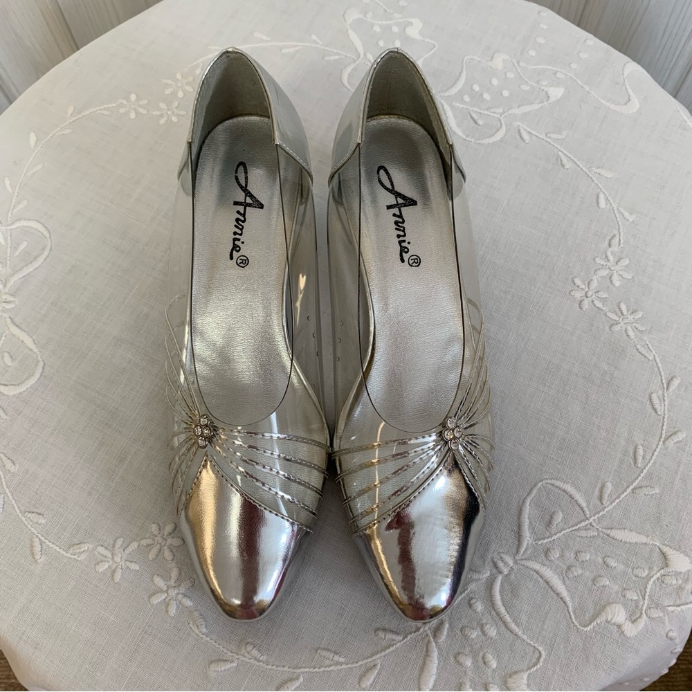 Silver, Vinyl, Rhinestone Shoes